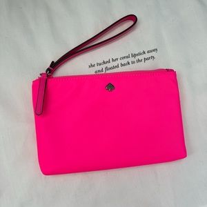 KATE SPADE neon pink double zipper wristlet